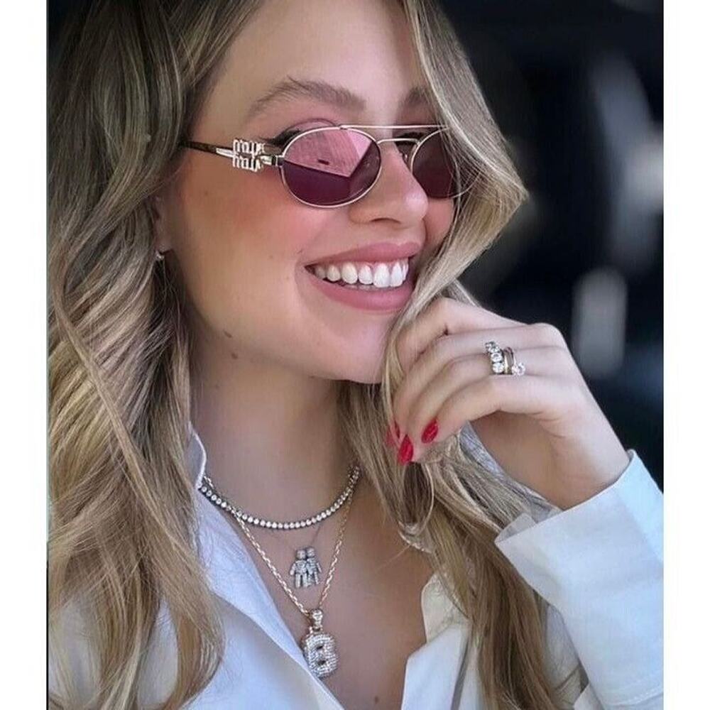MIU MIU MU 54ZS ZVN50D Gold Pink Lens Oval Women Sunglasses AUTHENTIC